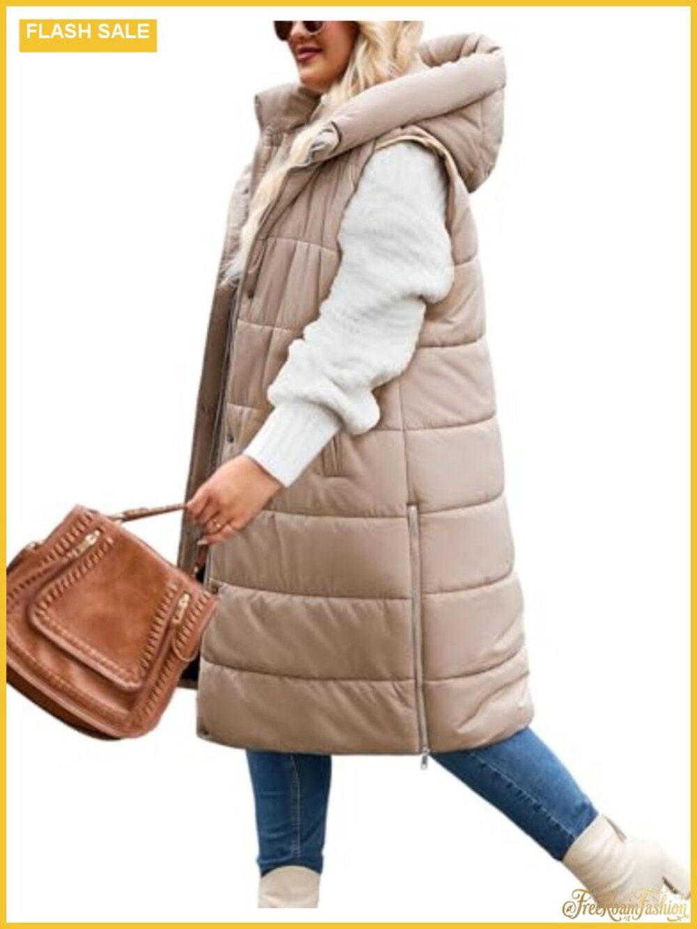 Plus Size Long Puffer Vest with Hood Zip Up Quilted Winter Vest